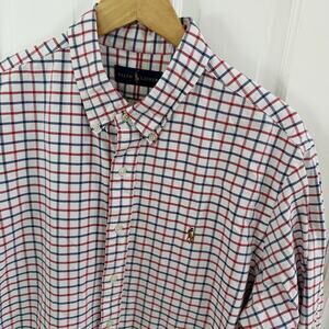 Men’s Ralph Lauren Blue Red White Plaid Button Down Dress Shirt Size XL